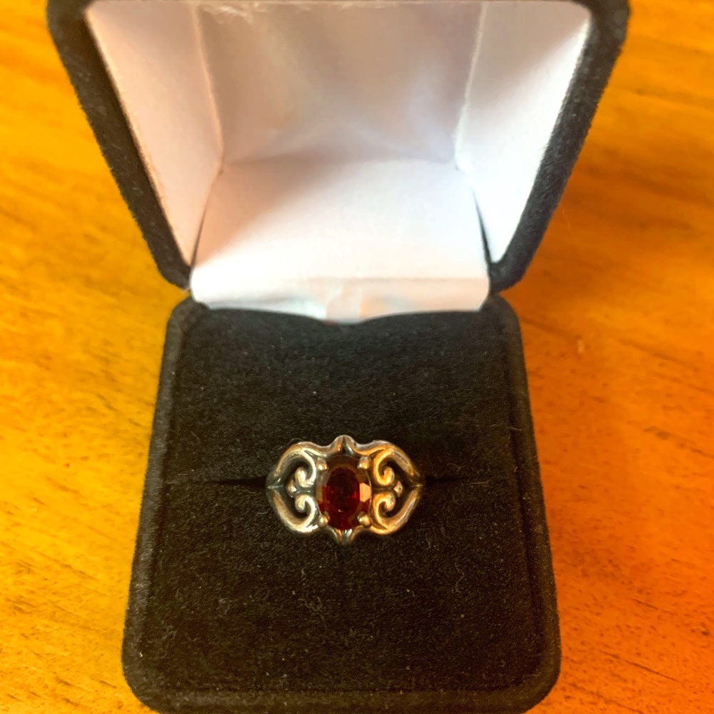 JA Scrolled Heart with Garnet Ring RETIRED